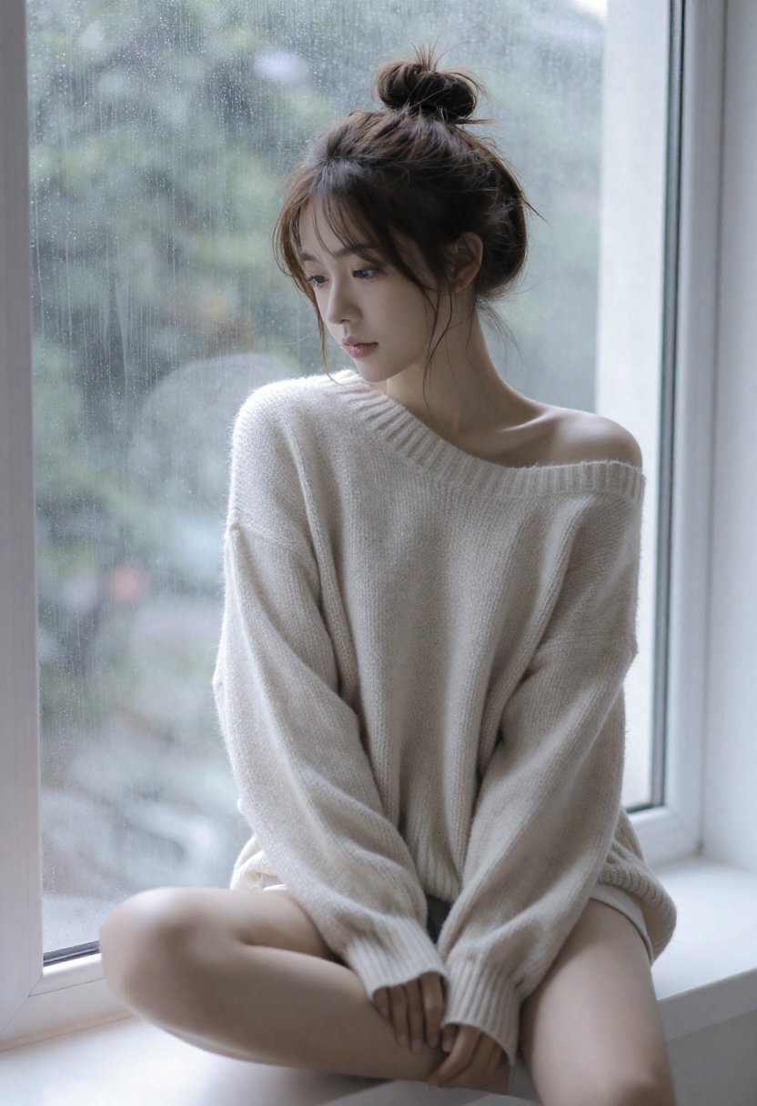 Rain Window, Oversized Sweater — AI-generated example with its full prompt